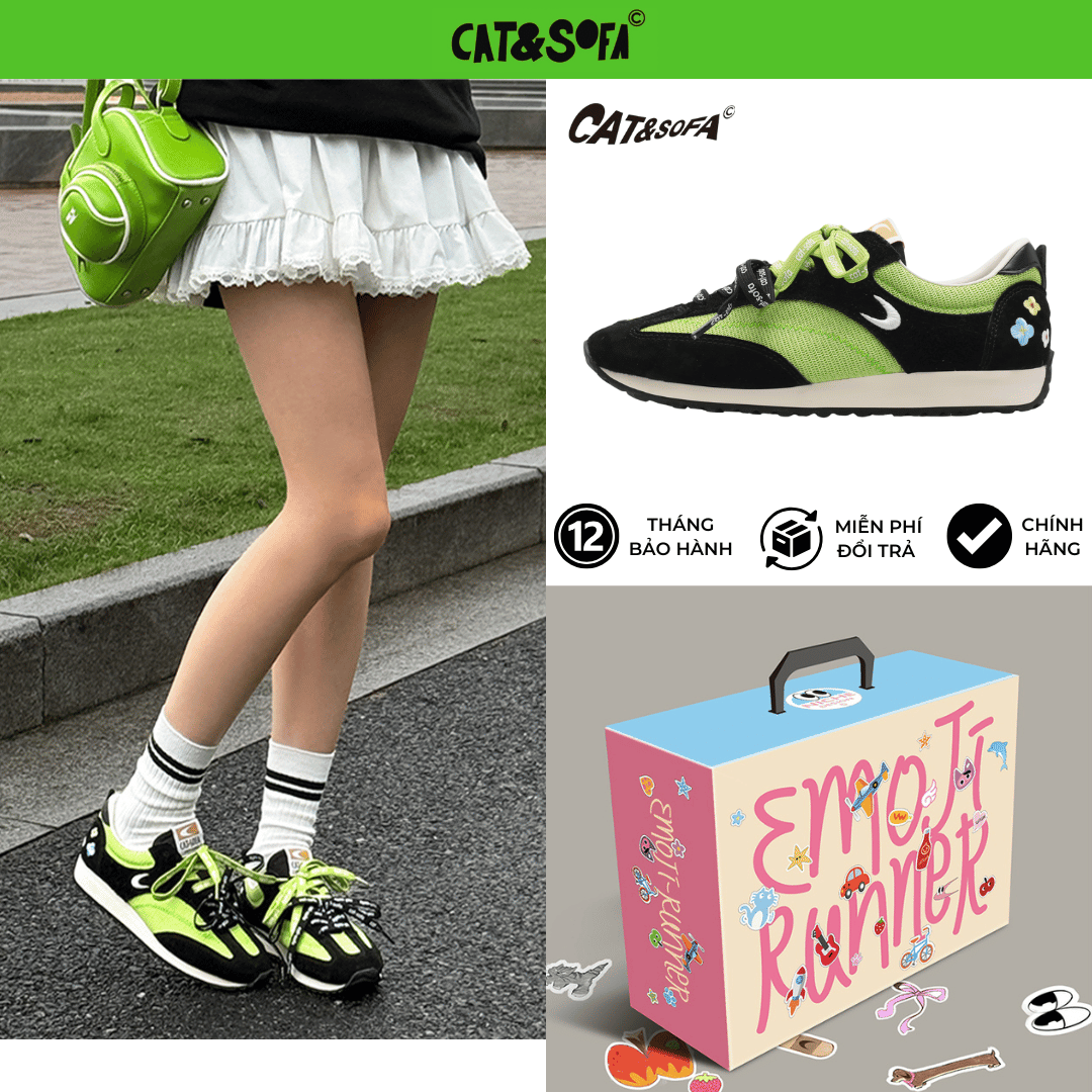 Giày Cat & Sofa Emoji Runner Green Black 2025
