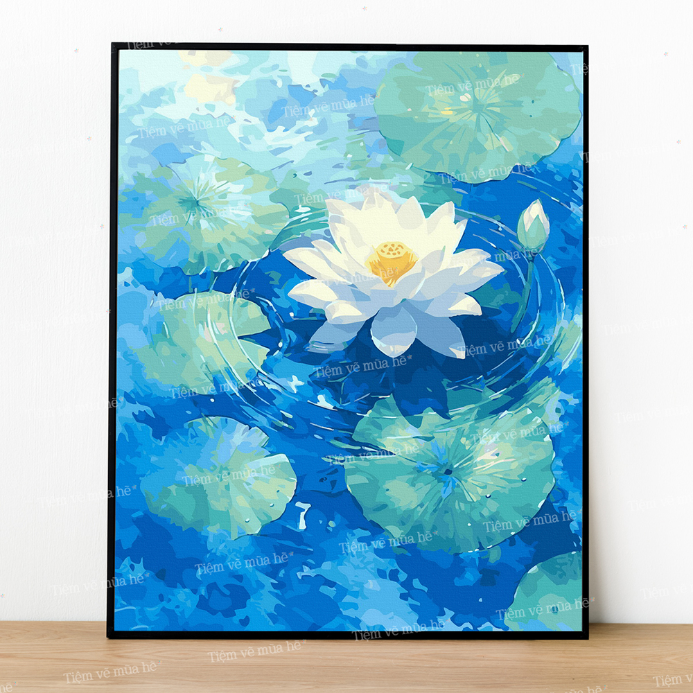 Tranh số hóa Bạch liên nở rộ đã căng khung 40x50cm