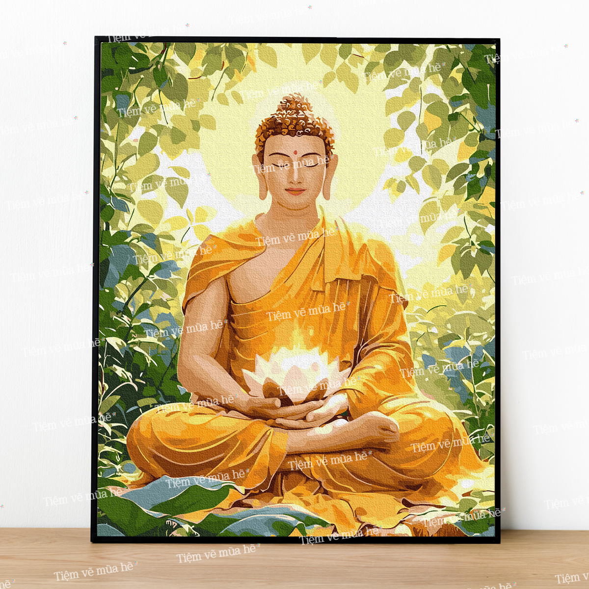 Tranh số hóa Phật Thiền Tịnh Liên Hoa đã căng khung 40x50cm