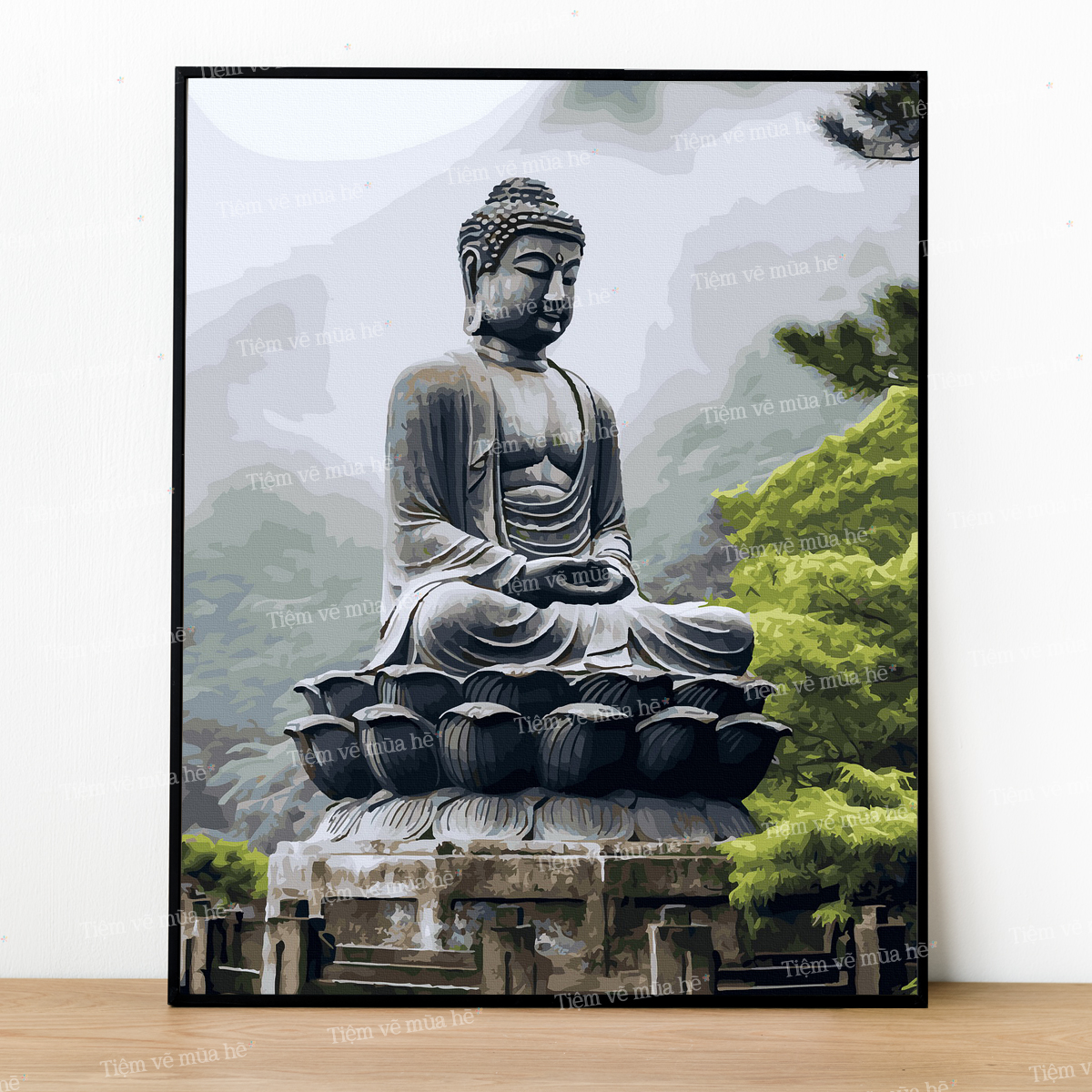 Tranh số hóa Phật Định Sương Quang đã căng khung 40x50cm