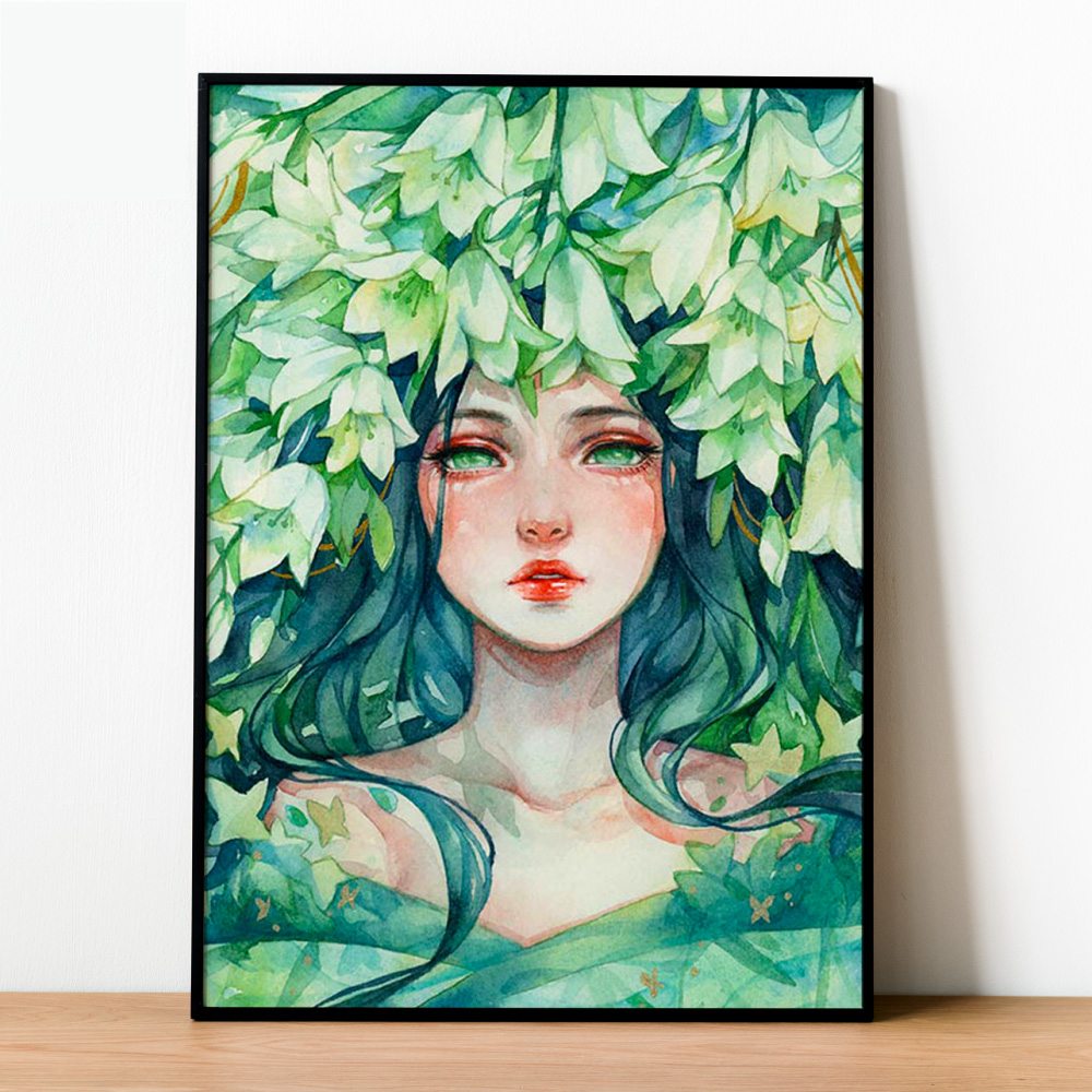 Tranh Số Hóa - Cô Gái Và Hoa Loa Kèn Đã Căng Khung 40X50Cm 27 Màu