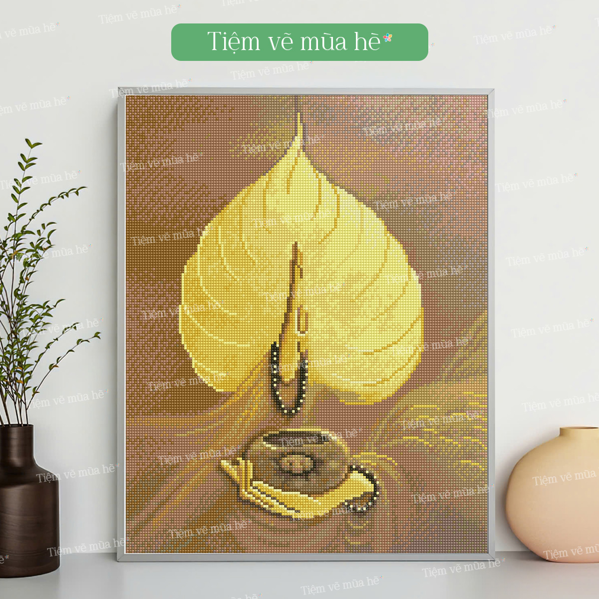 Tranh đính đá Bồ đề tâm đã căng khung 40x50cm có backboard