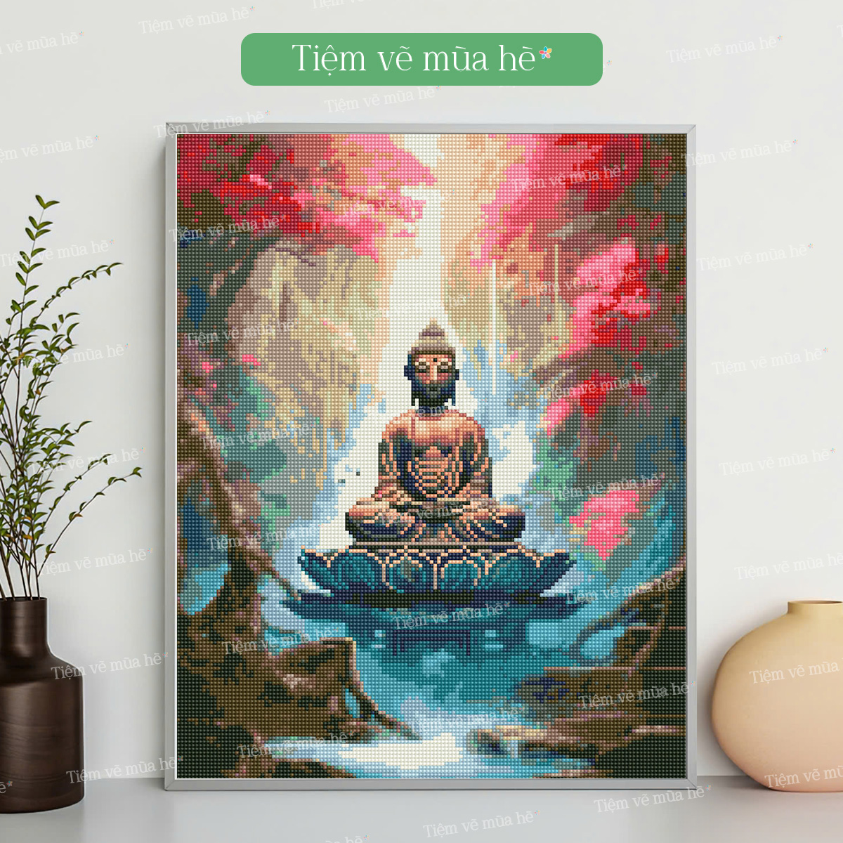 Tranh đính đá Nhiệm màu đã căng khung 40x50cm có backboard