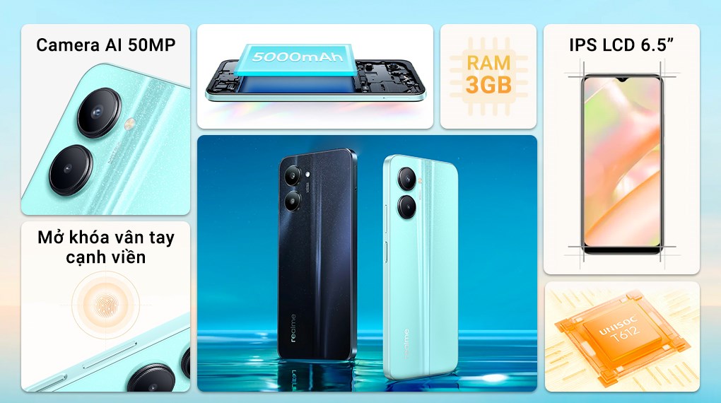 Điện Thoại  Realme C33 (3GB/32GB) ( Xanh Dương ,Đen)