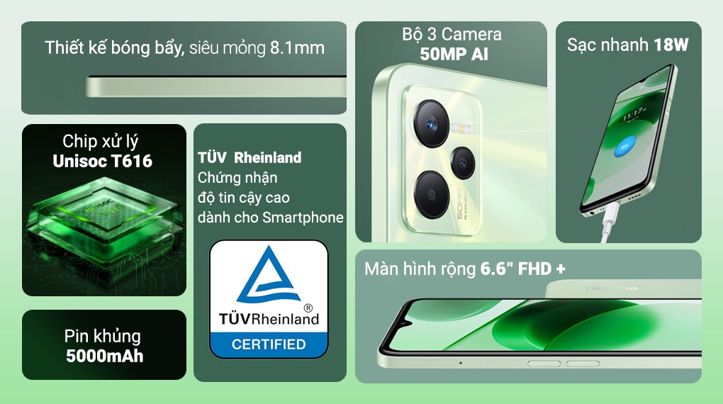 Điện thoại Realme C35 128GB ( Xanh ngọc , Đen )