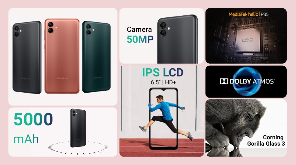 Điện thoại Samsung Galaxy A04  4GB/64GB ( Nâu, Xanh, Đen)