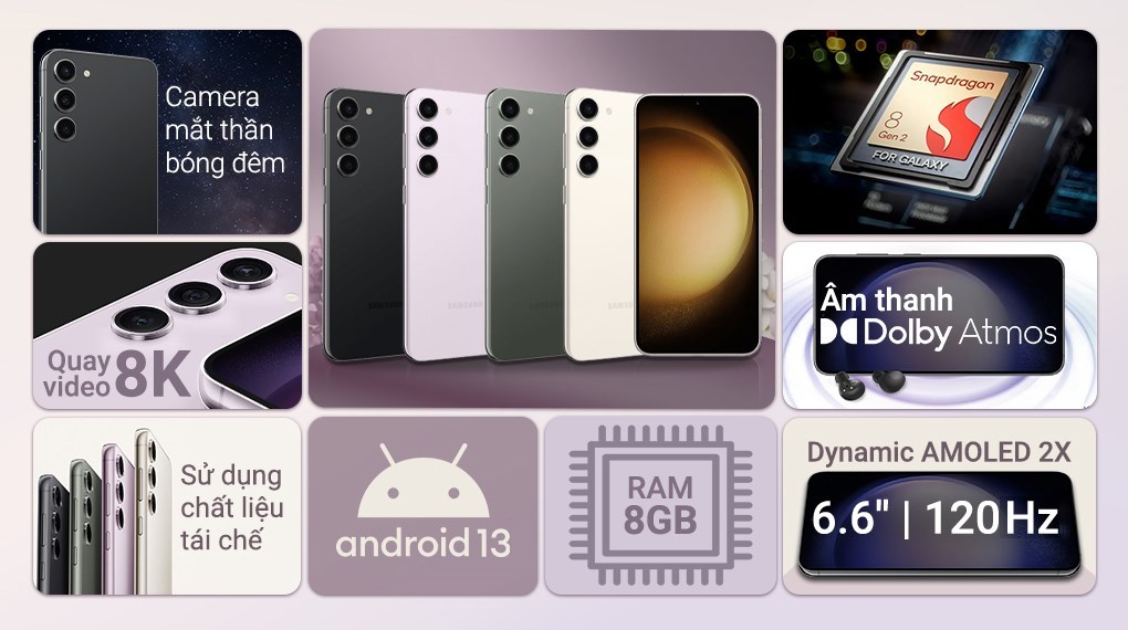 Điện thoại Samsung Galaxy S23+ 5G 512GB (Tím Nhạt, Xanh, Kem, Đen)
