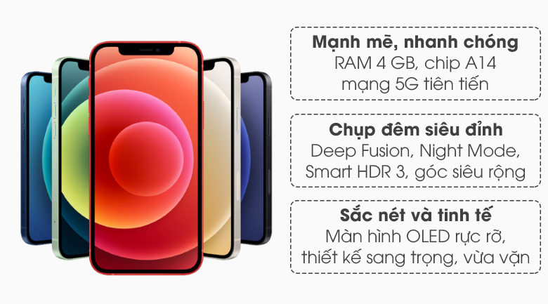 Điện thoại iPhone 12 64GB ( Trắng, Tím, Đen, Xanh Lá, Xanh Dương, Đỏ )