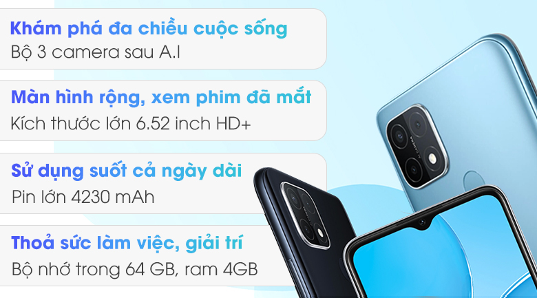 Điện thoại OPPO A15s 4/64GB (Xanh Dương, Đen)