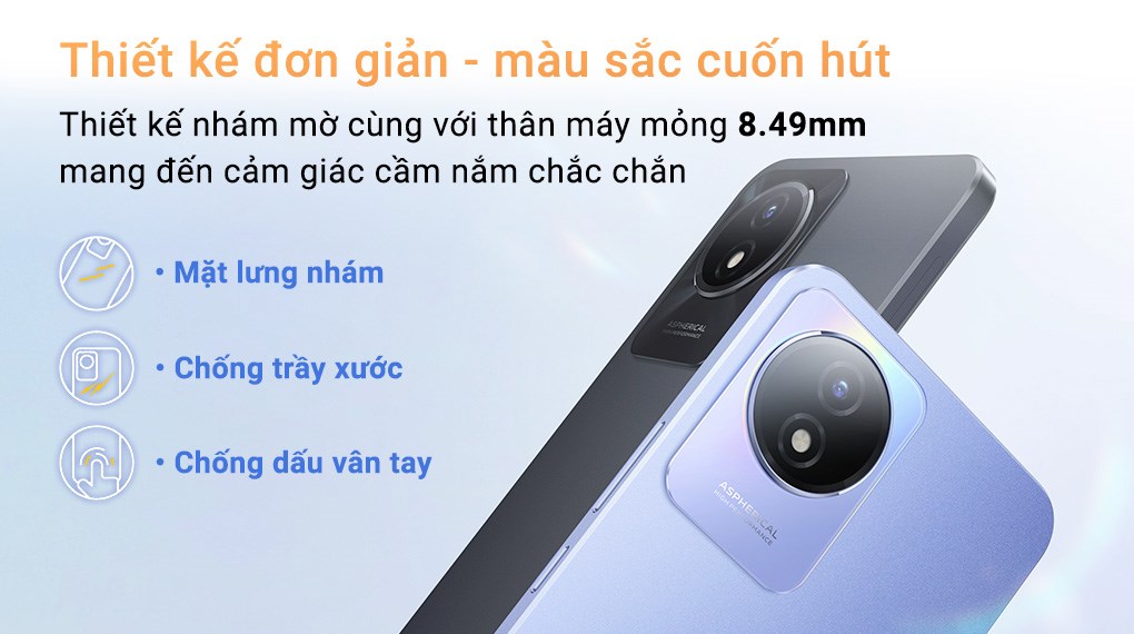 Điện thoại Vivo Y02 (Xanh Tím, Đen)