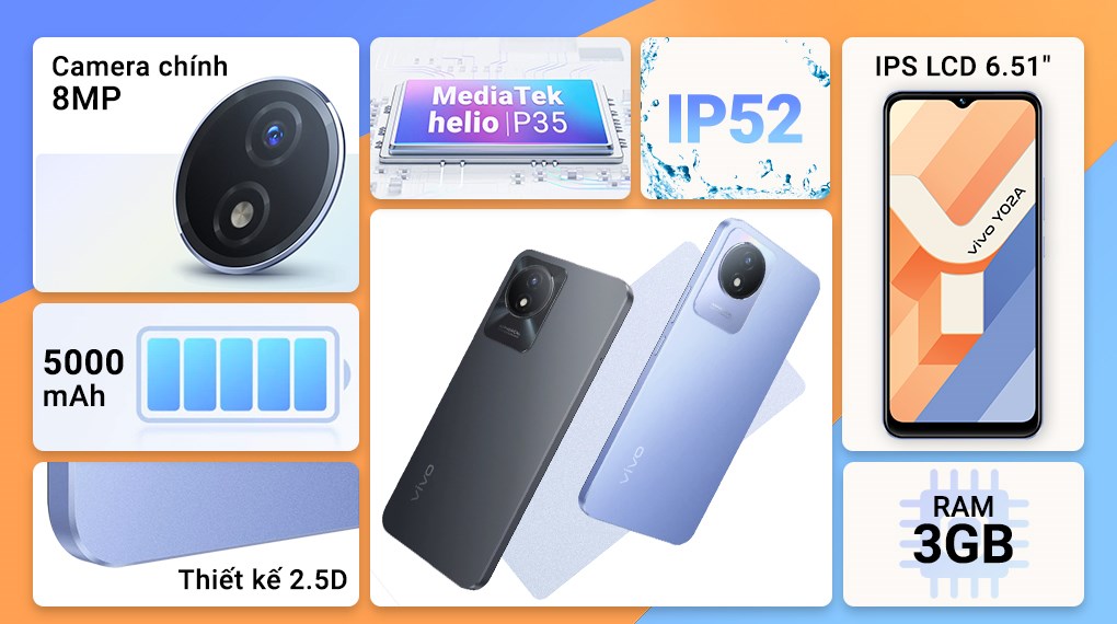 Điện thoại Vivo Y02A ( Xanh Tím , Đen )