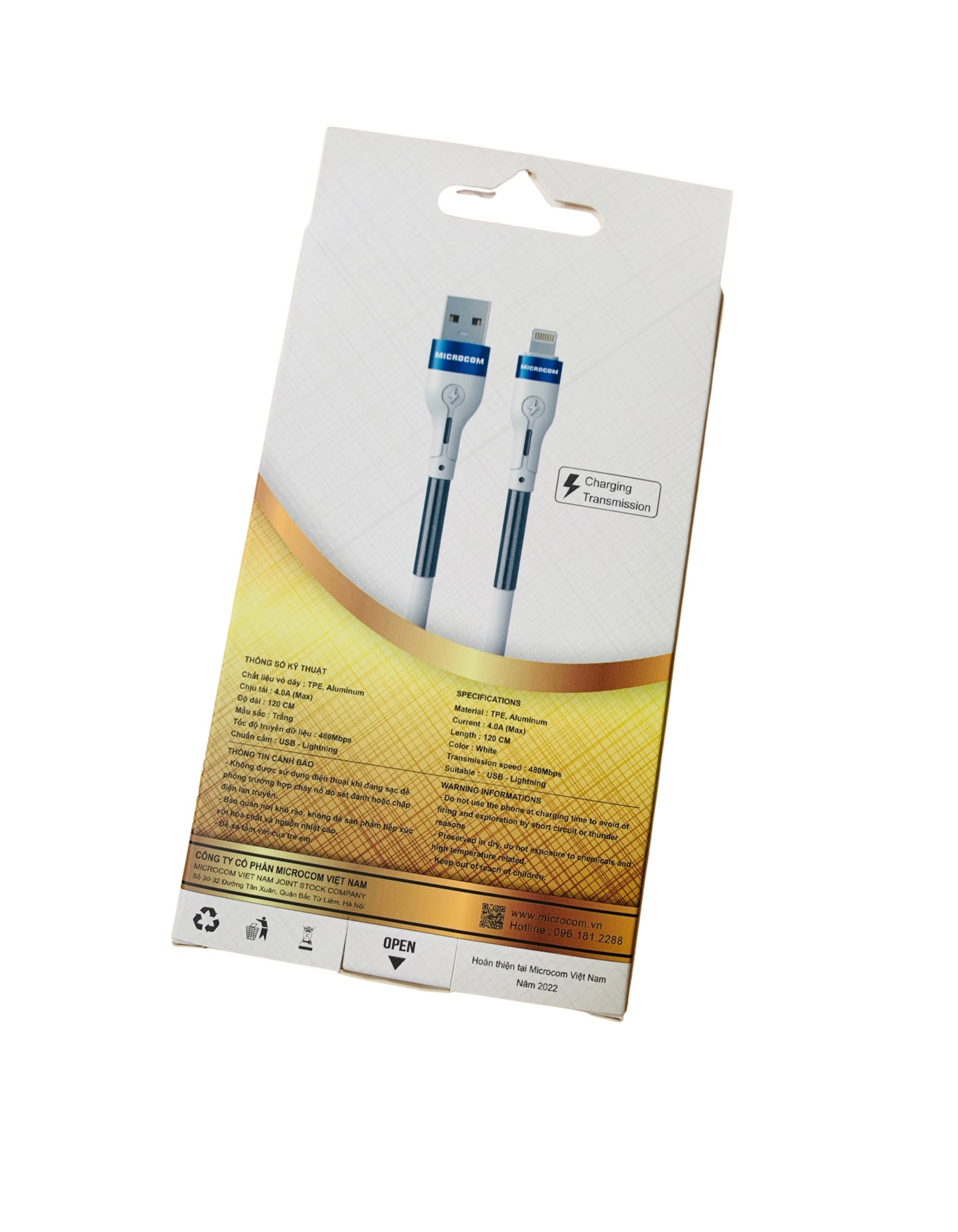 Dây Sạc MICROCOM XO Lightning 1M2 chống gẫy cổ cáp