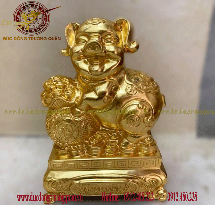 Tượng heo bằng đồng dát vàng 9999