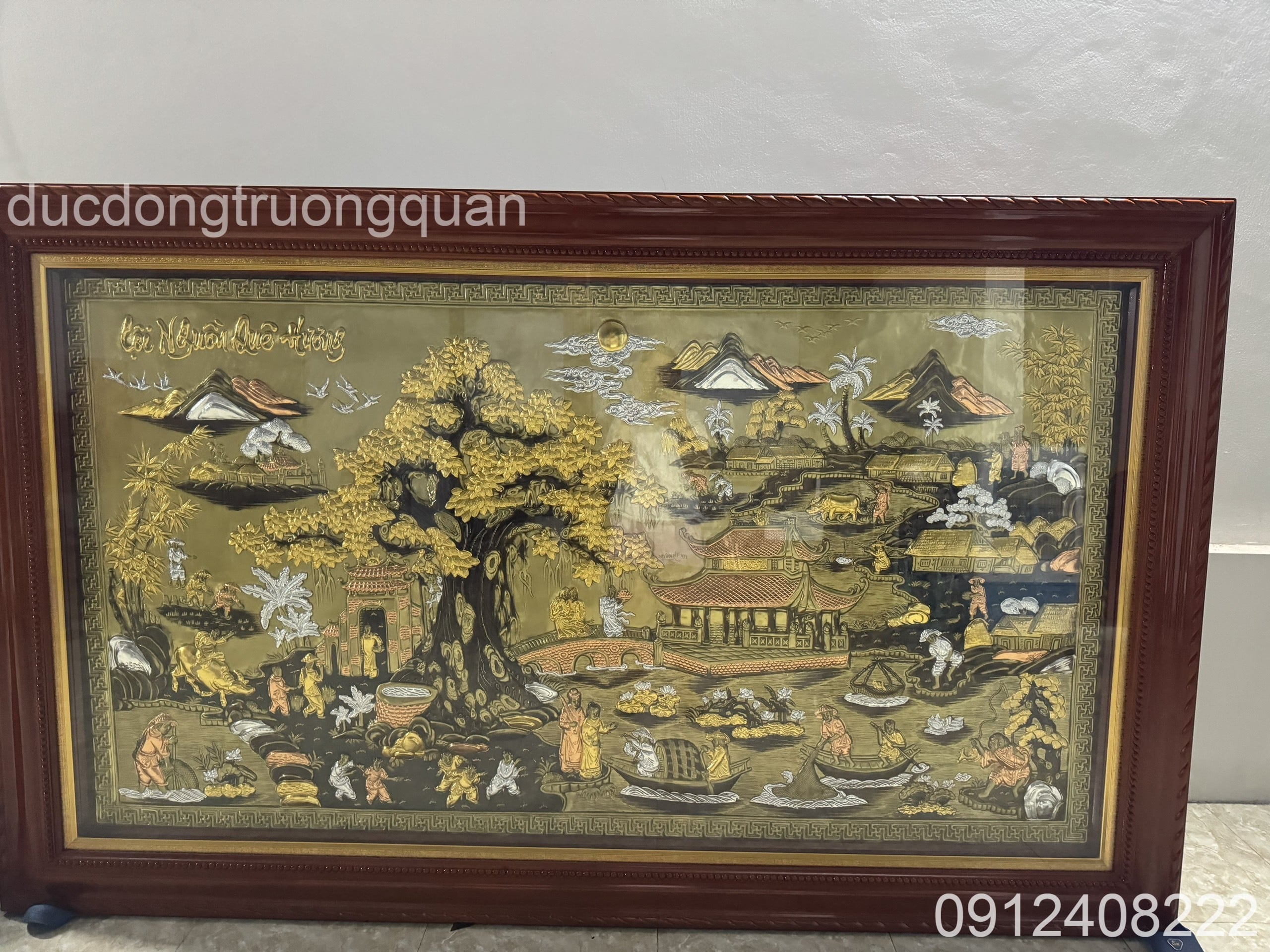 TRANH CỘI NGUỒN QUÊ HƯƠNG KHẢM TAM KHÍ KHUNG GỖ