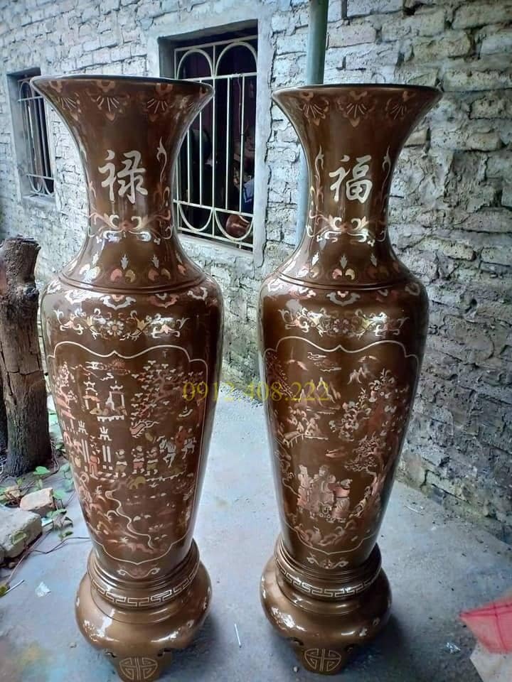 Đôi Lọ Lộc Bình Vinh Quy Bái Tổ Khảm Tam Khí Cao 1M6 Cao Cấp