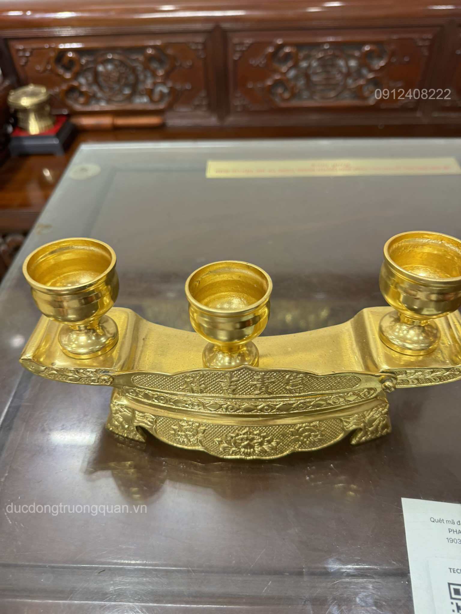 BỘ NGAI CHÉN 3 BẰNG ĐỒNG DÁT VÀNG 18K