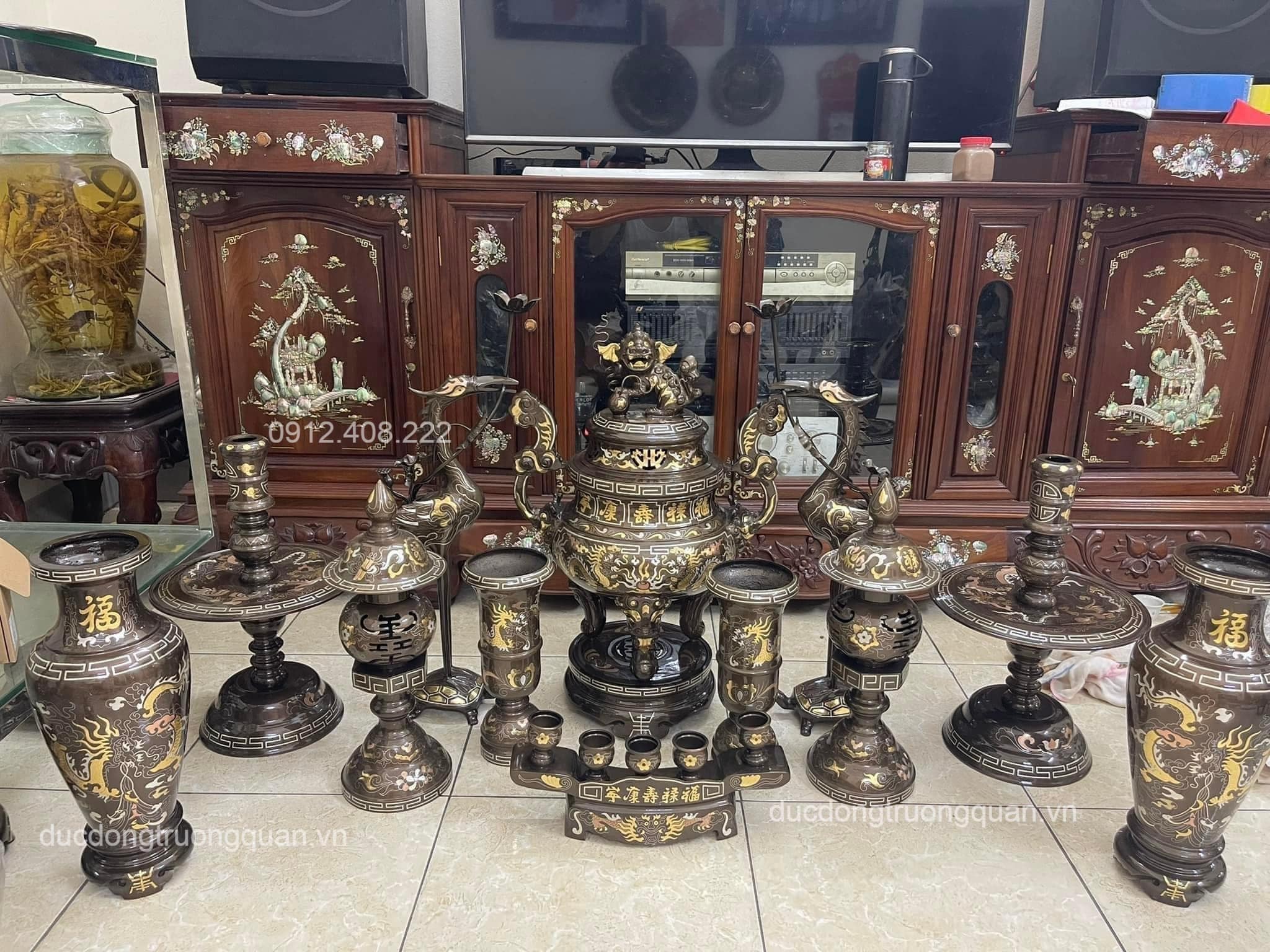 Ngũ Sự Khảm Tam Khí Dát Điểm Vàng 24k