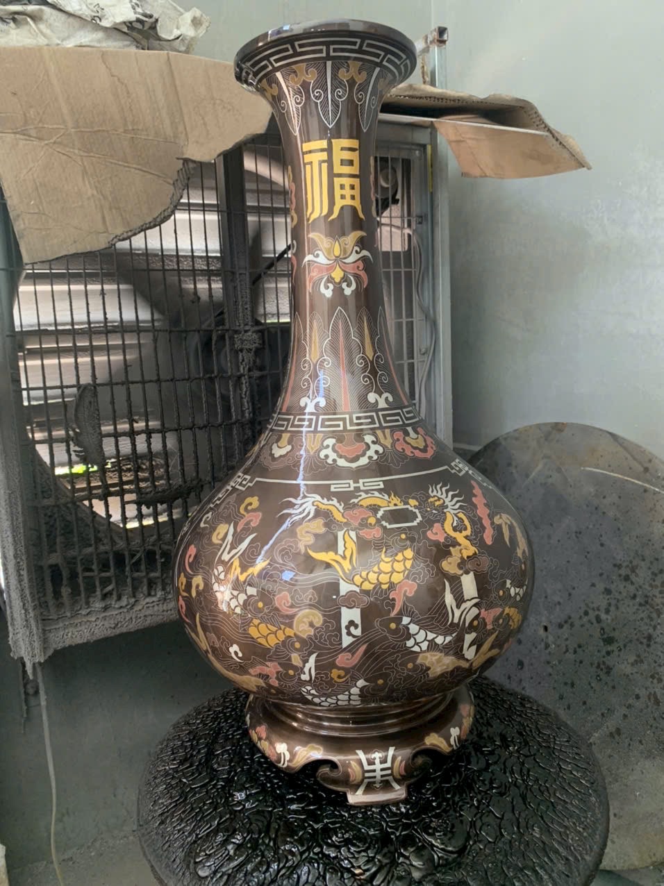 Đôi Lọ Hoa Củ Tỏi Khảm Ngũ Sắc