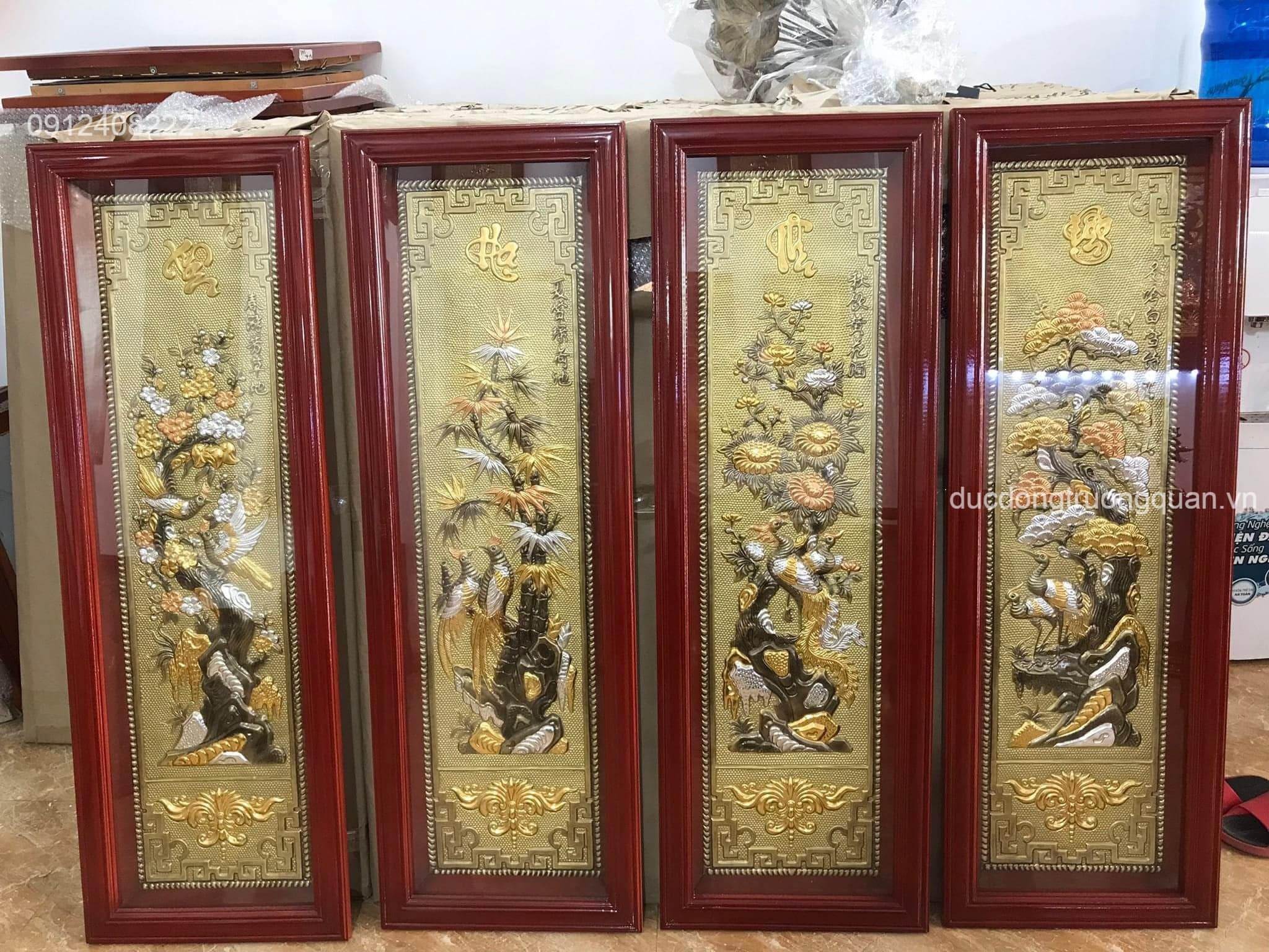 BỘ TRANH TỨ QUÝ BẰNG ĐỒNG 1M2X42CM