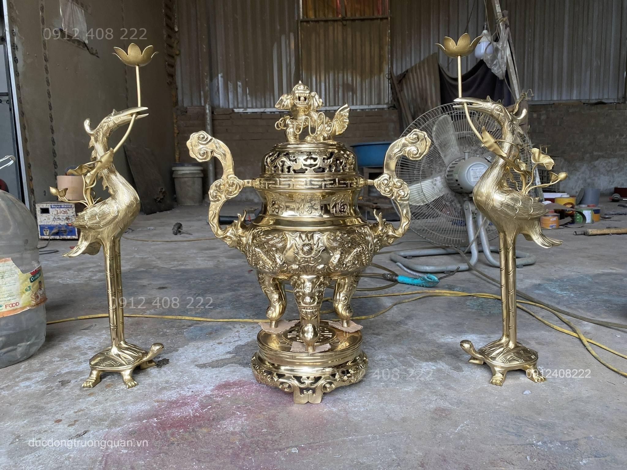 BỘ TAM SỰ ĐỈNH LONG PHỤNG BẰNG ĐỒNG CATTUS CAO 60CM