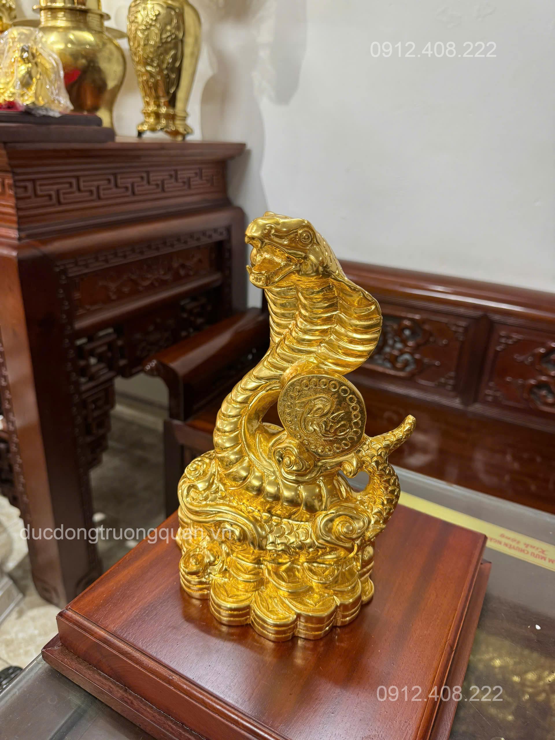 TƯỢNG RẮN CHỮ PHÚC BẰNG ĐỒNG ĐỎ DÁT VÀNG 9999