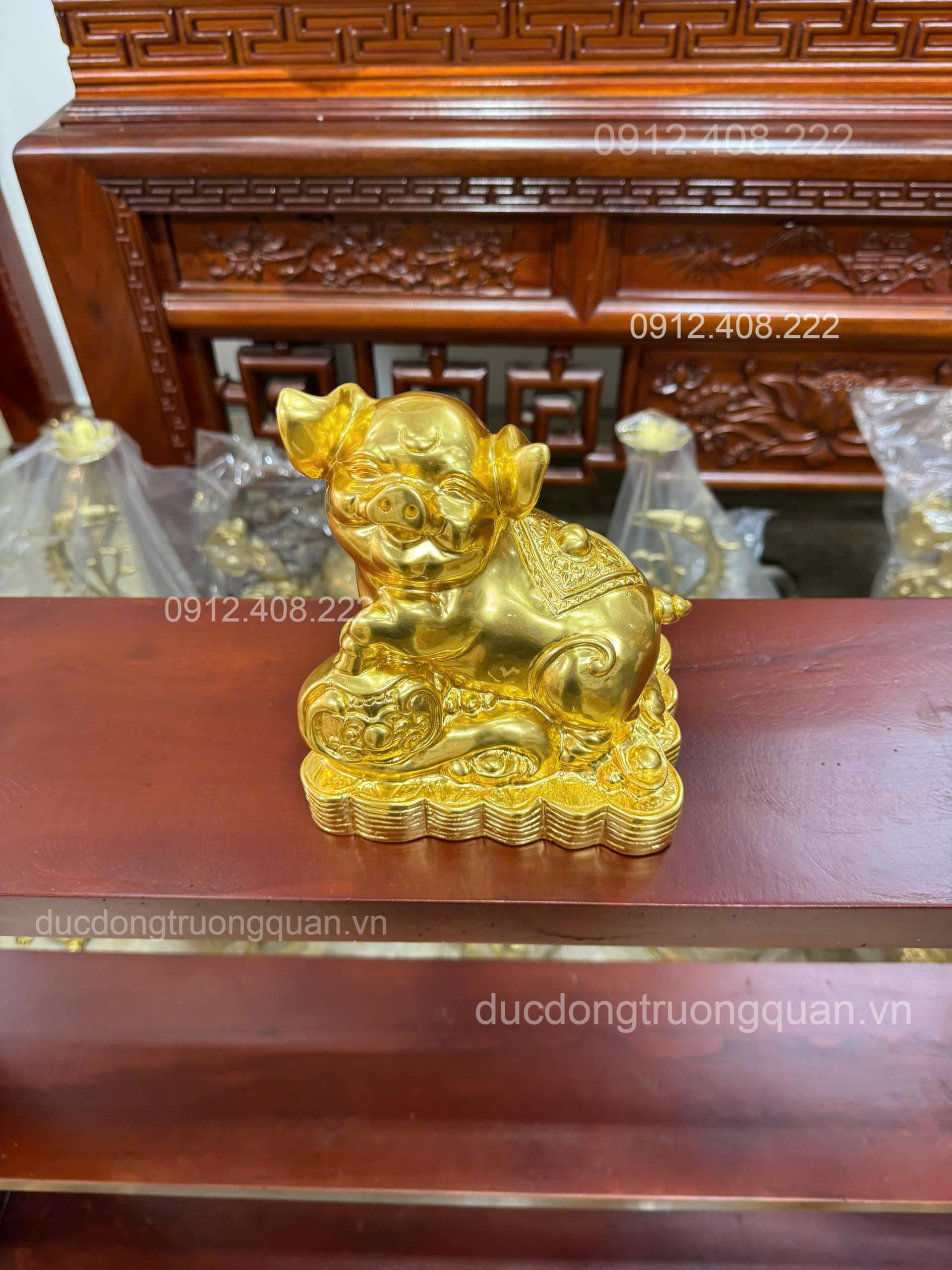 TƯỢNG LỢN BẰNG ĐỒNG CỠ NHỎ DÁT VÀNG 9999