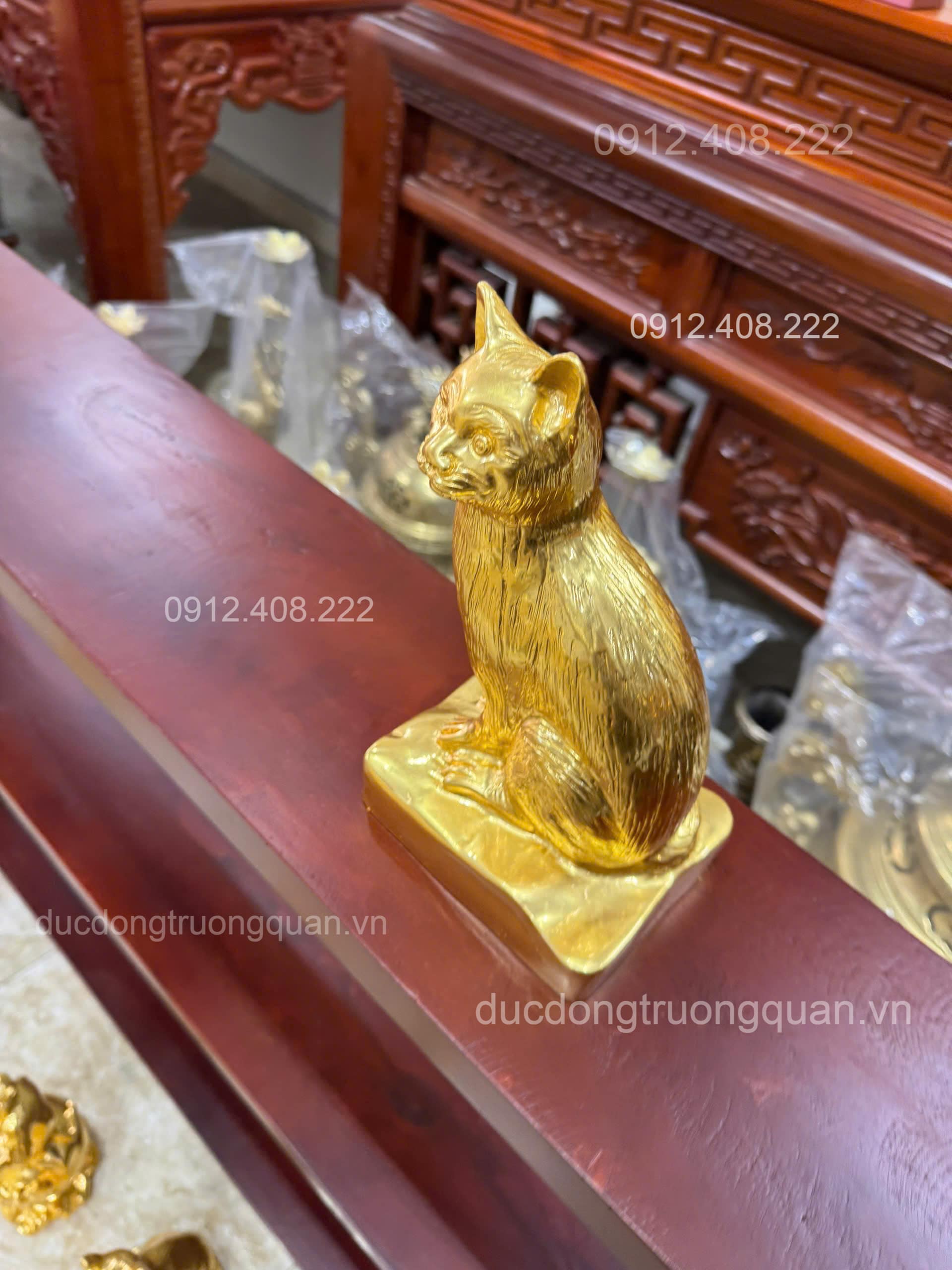 TƯỢNG MÈO BẰNG ĐỒNG DÁT VÀNG CAO 20CM