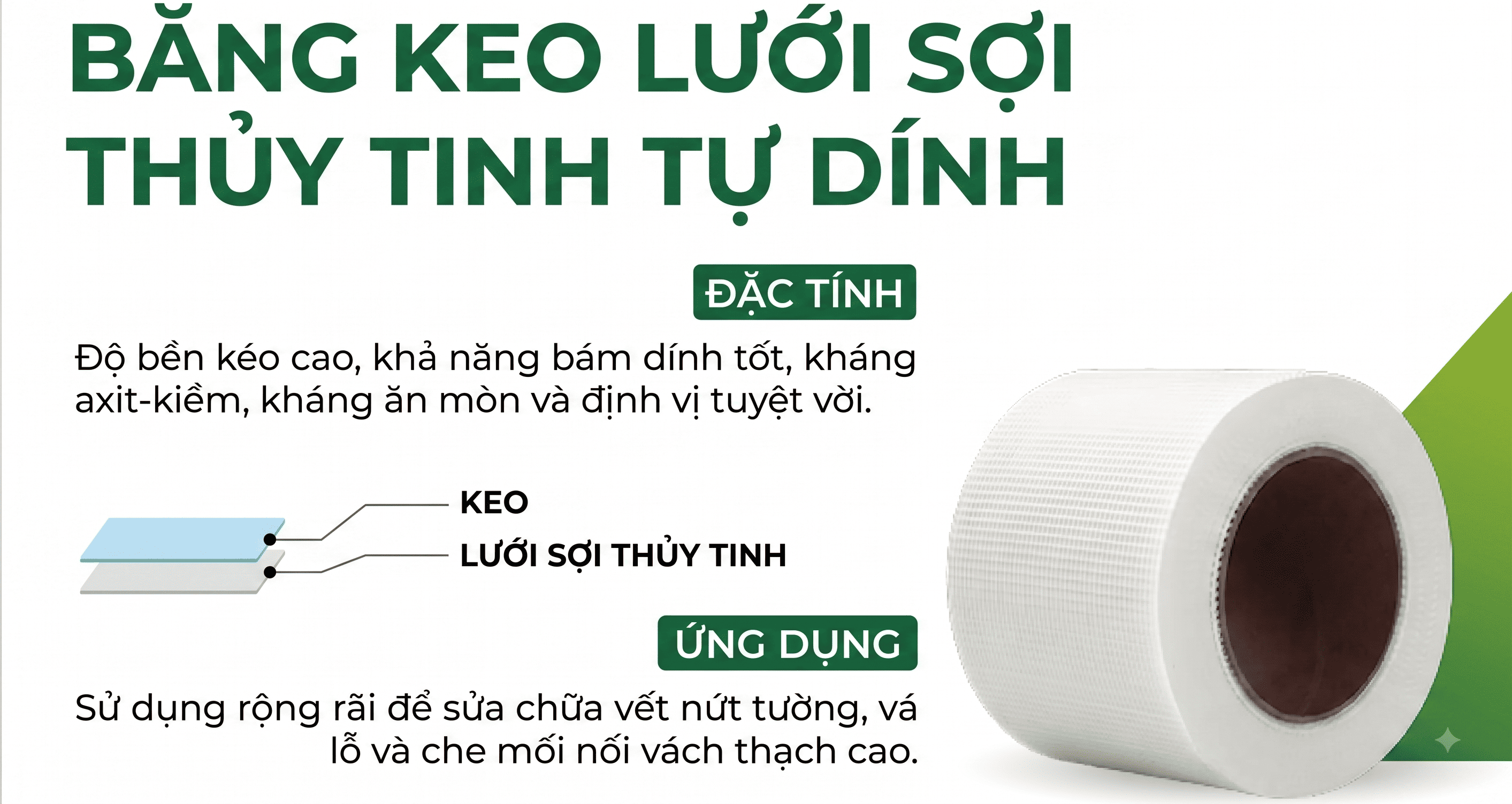 BĂNG KEO LƯỚI SỢI THỦY TINH TỰ DÍNH