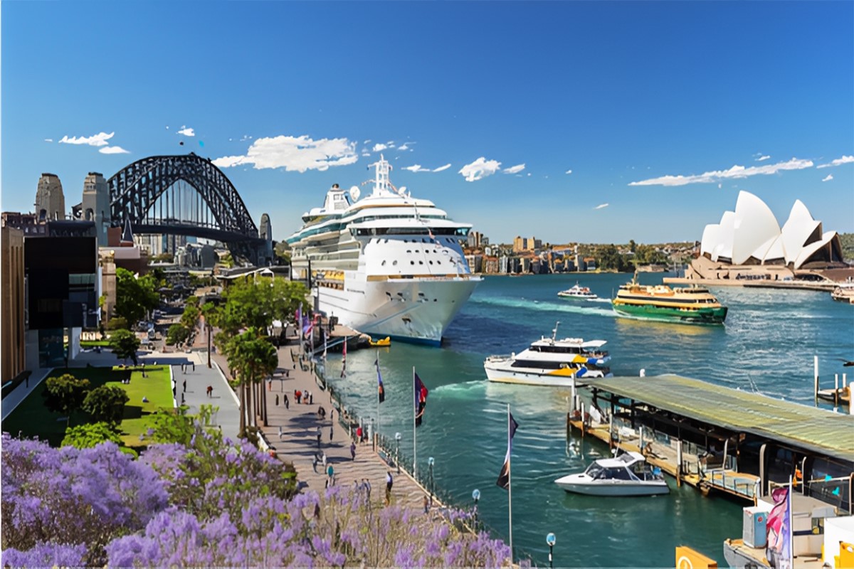Toàn cảnh Sydney với Nhà hát Opera House và cầu Harbour Bridge – biểu tượng hàng đầu của nước Úc.