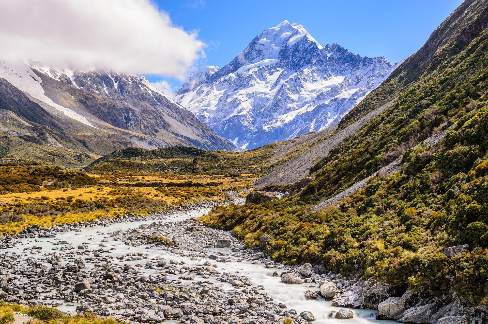 Khung cảnh hùng vĩ của Aoraki Mount Cook, một trong những điểm du lịch nổi tiếng tại New Zealand
