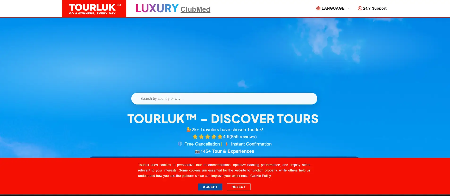 Giao diện đặt tour online trên website Tourluk