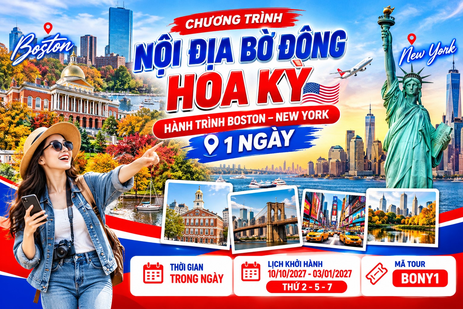 BONY1 - CHƯƠNG TRÌNH NỘI ĐỊA BỜ ĐÔNG HOA KỲ  HÀNH TRÌNH BOSTON – NEW YORK 1 NGÀY