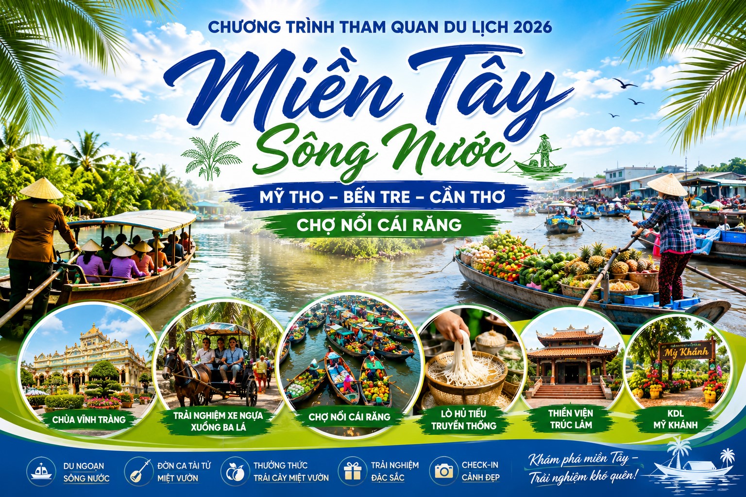 NSG.MT001 MIỀN TÂY 2 NGÀY 1 ĐÊM - MIỀN TÂY SÔNG NƯỚC MỸ THO – BẾN TRE – CẦN THƠ CHỢ NỔI CÁI RĂNG