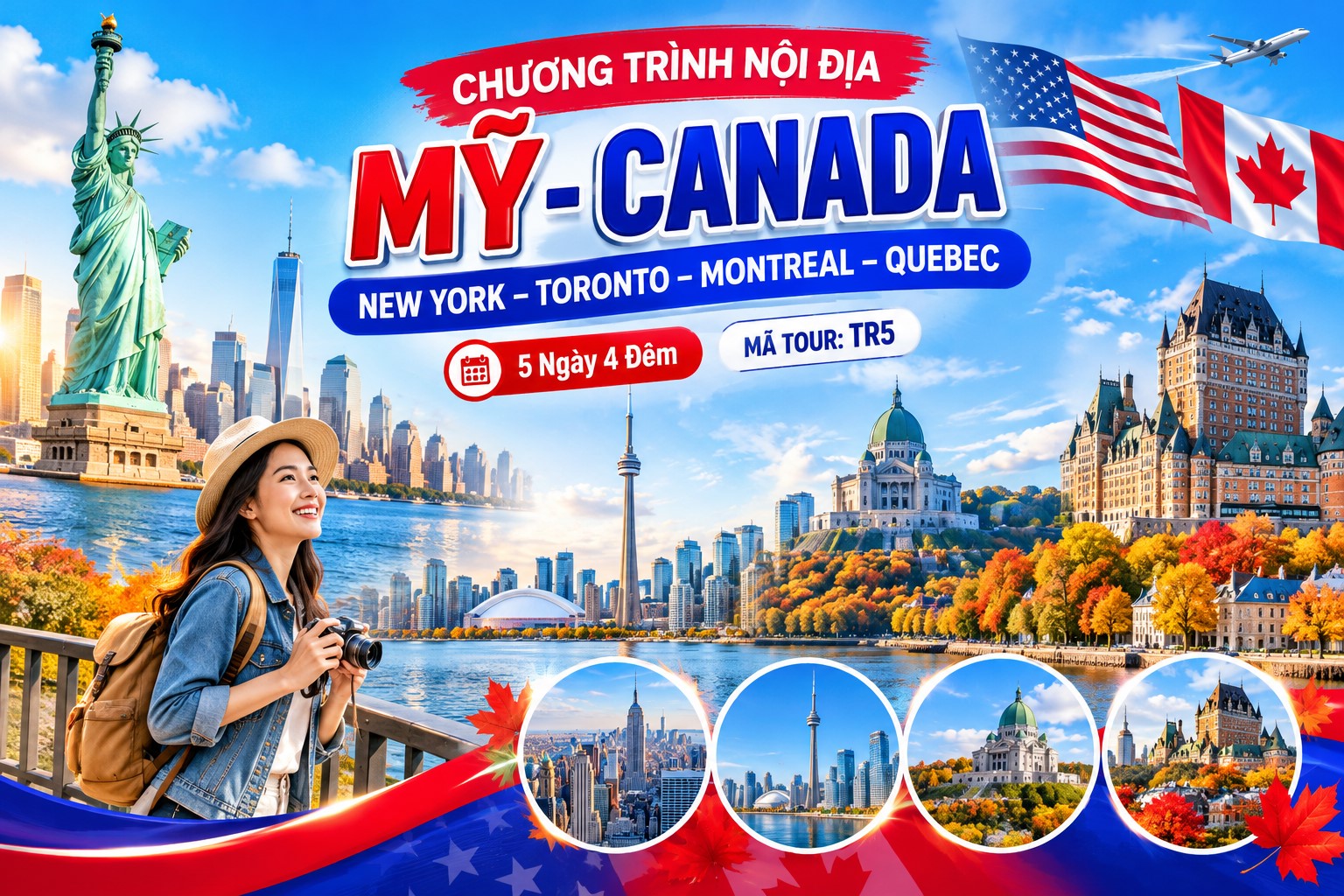 TR5 - CHƯƠNG TRÌNH NỘI ĐỊA MỸ - CANADA  NEW YORK – TORONTO – MONTREAL – QUEBEC