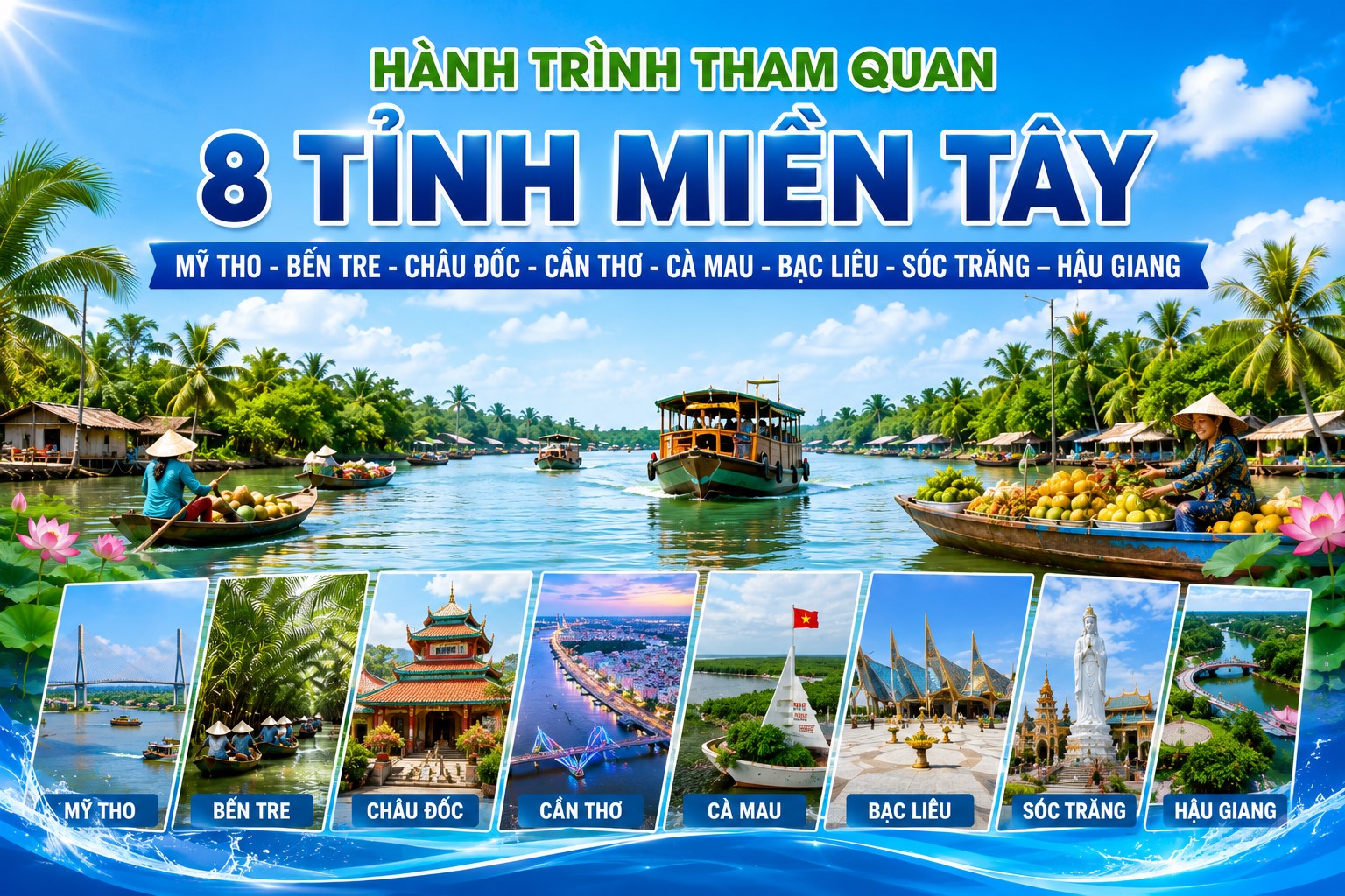 NSG.MT004 MIỀN TÂY 4N3Đ -HÀNH TRÌNH THAM QUAN 8 TỈNH MIỀN TÂY  MỸ THO - BẾN TRE - CHÂU ĐỐC - CẦN THƠ - CÀ MAU - BẠC LIÊU - SÓC TRĂNG – HẬU GIANG