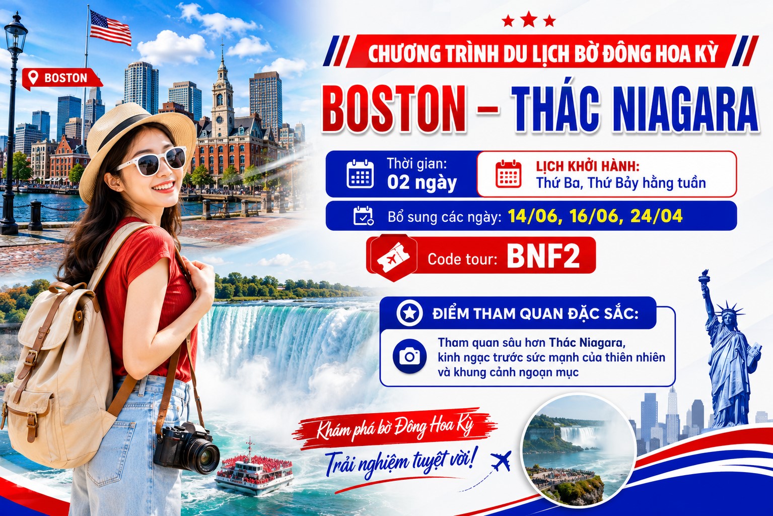 BNF2 - CHƯƠNG TRÌNH DU LỊCH BỜ ĐÔNG HOA KỲ  BOSTON – THÁC NIAGARA