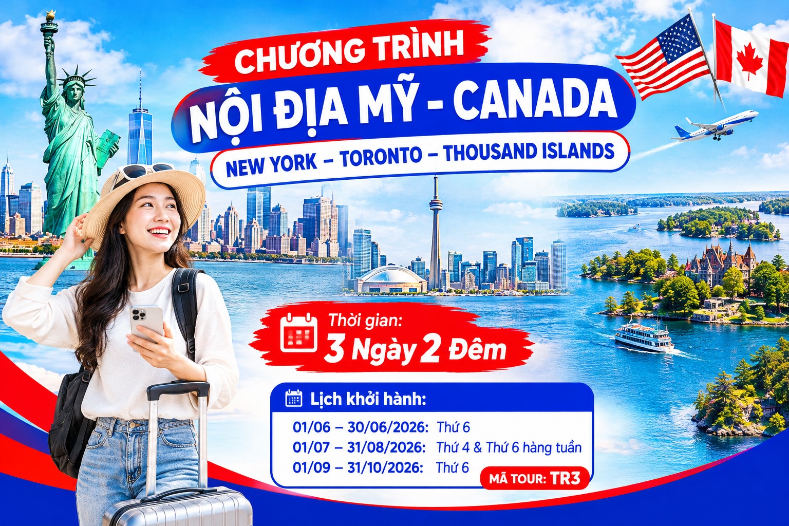 TR3 - CHƯƠNG TRÌNH NỘI ĐỊA MỸ - CANADA  NEW YORK – TORONTO – THOUSAND ISLANDS