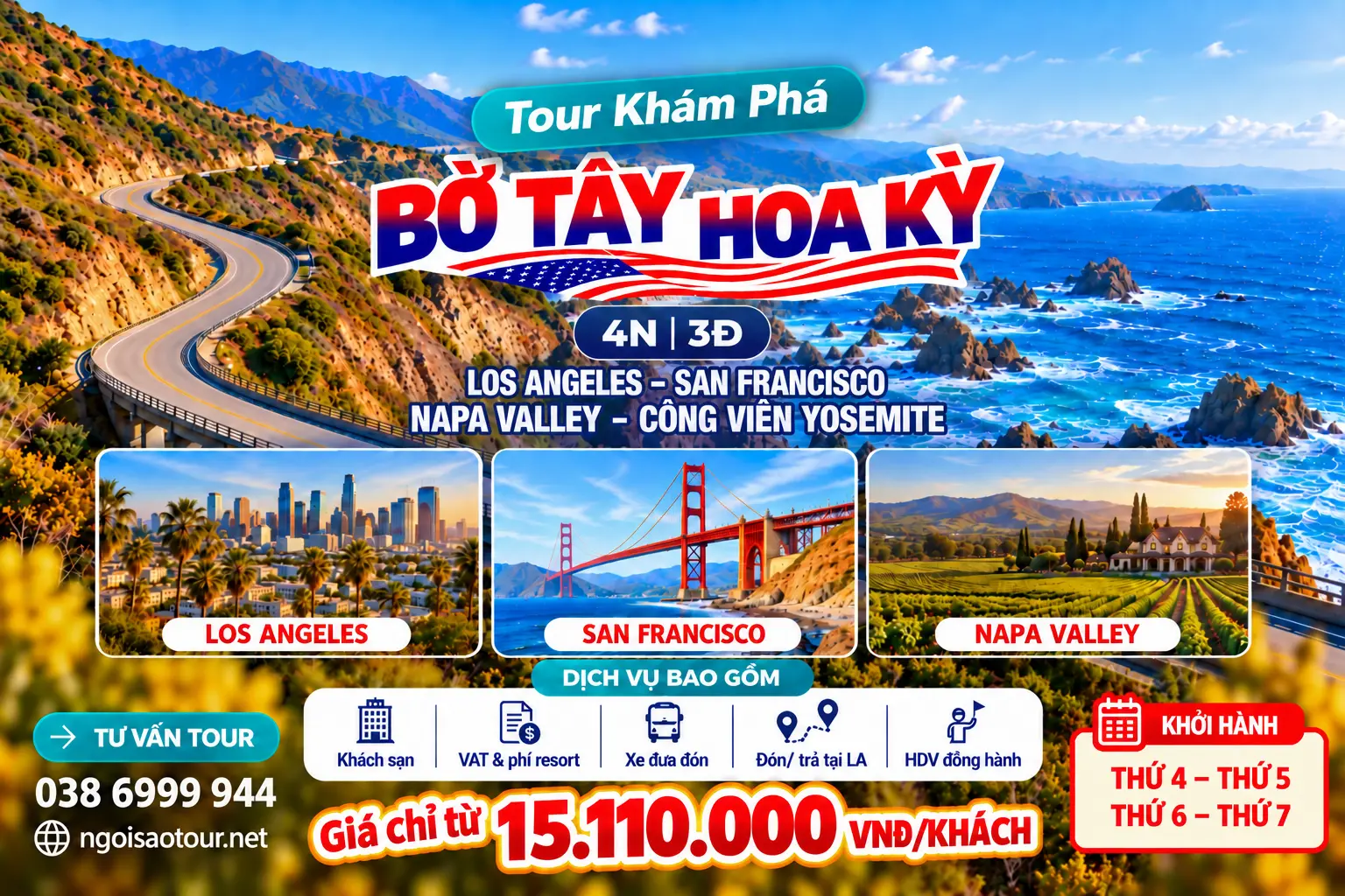 SF4-B: LOS ANGELES - SAN FRANCISCO – NAPA VALLEY – CÔNG VIÊN YOSEMITE