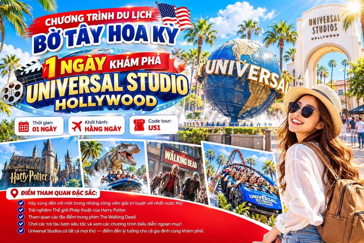US1 - 1 NGÀY KHÁM PHÁ UNIVERSAL STUDIO HOLLYWOOD