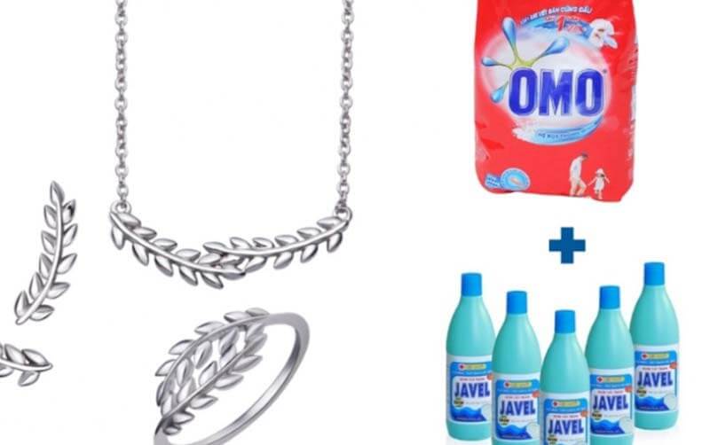 Pha bột giặt với nước Javen để làm sáng bạc tại nhà