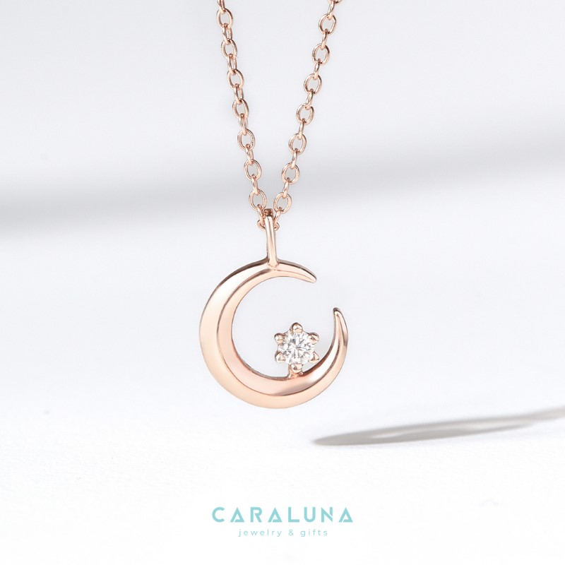 Dây Chuyền Bạc 925 Mặt Trăng Khuyết Đính Đá Hàn Quốc Moon & Star