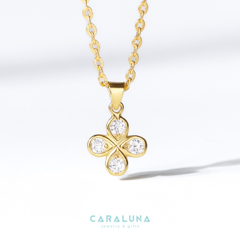 Dây Chuyền Bạc 925 Cỏ 4 Lá Đính Đá 4 Leaf Clover