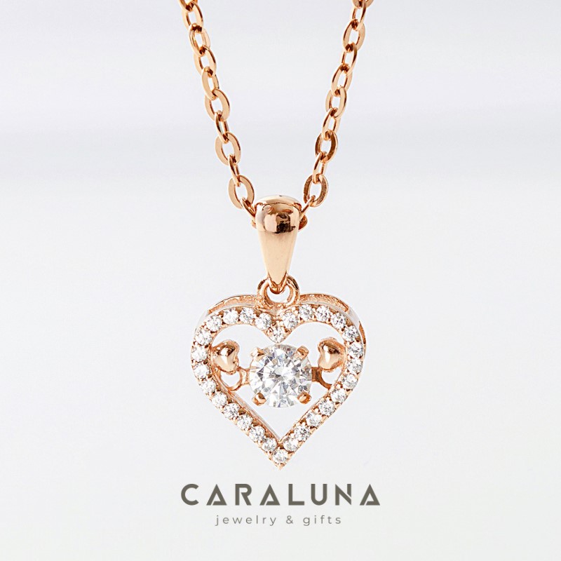 Dây Chuyền Bạc 925 Trái Tim Đá Nhảy Đính Đá Viền Stone Bling Heart