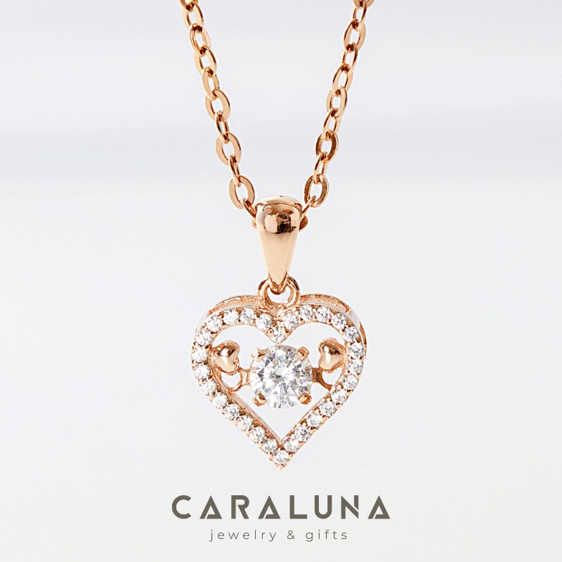 Dây Chuyền Bạc 925 Trái Tim Đá Nhảy Đính Đá Viền Stone Bling Heart