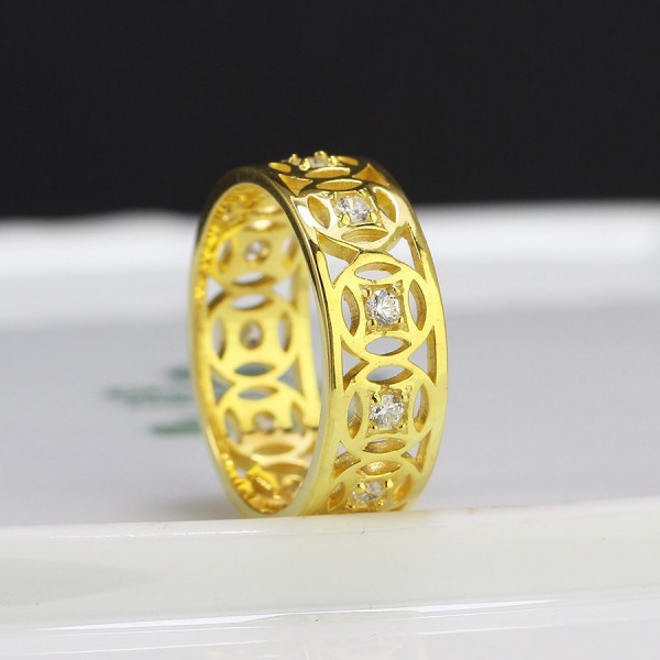 Nhẫn bạc nam kim tiền xi mạ vàng 18K