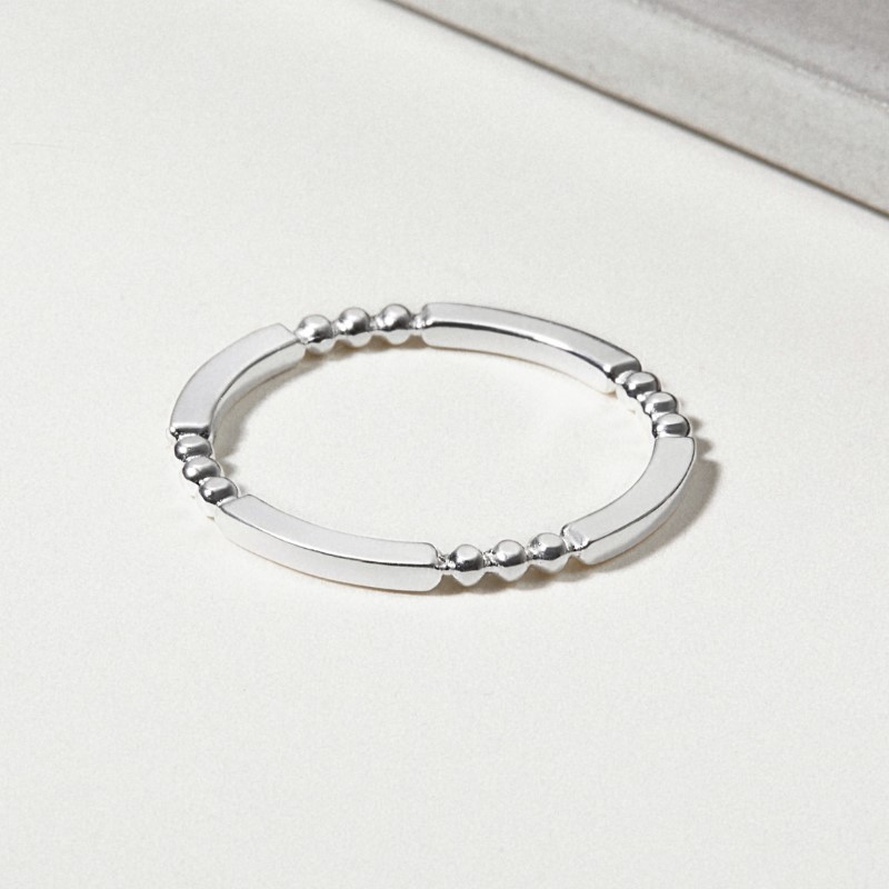 Nhẫn Bạc 925 Bi Bạc Xen Kẽ Bar & Ball Stacking Ring