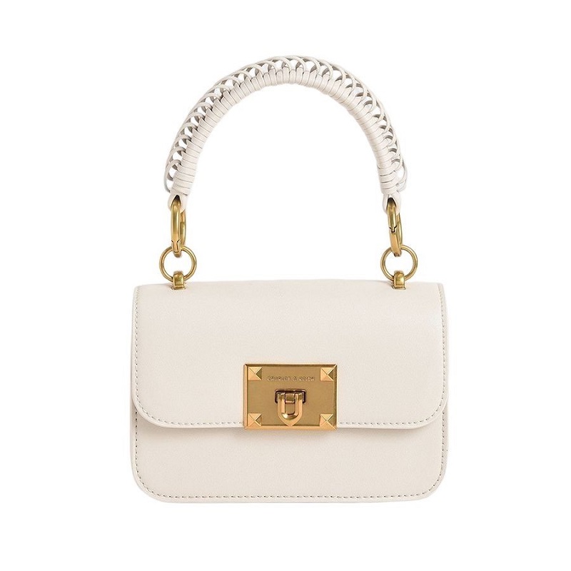 Charles & Keith Metallic Turn-Lock Bag màu trắng