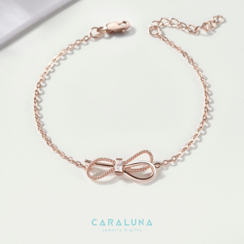 Lắc Tay Bạc 925 Lariat Nơ Đính Đá Bowtie Love