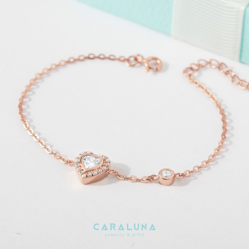 Lắc Tay Bạc 925 Trái Tim Đính Đá Crystal Heart