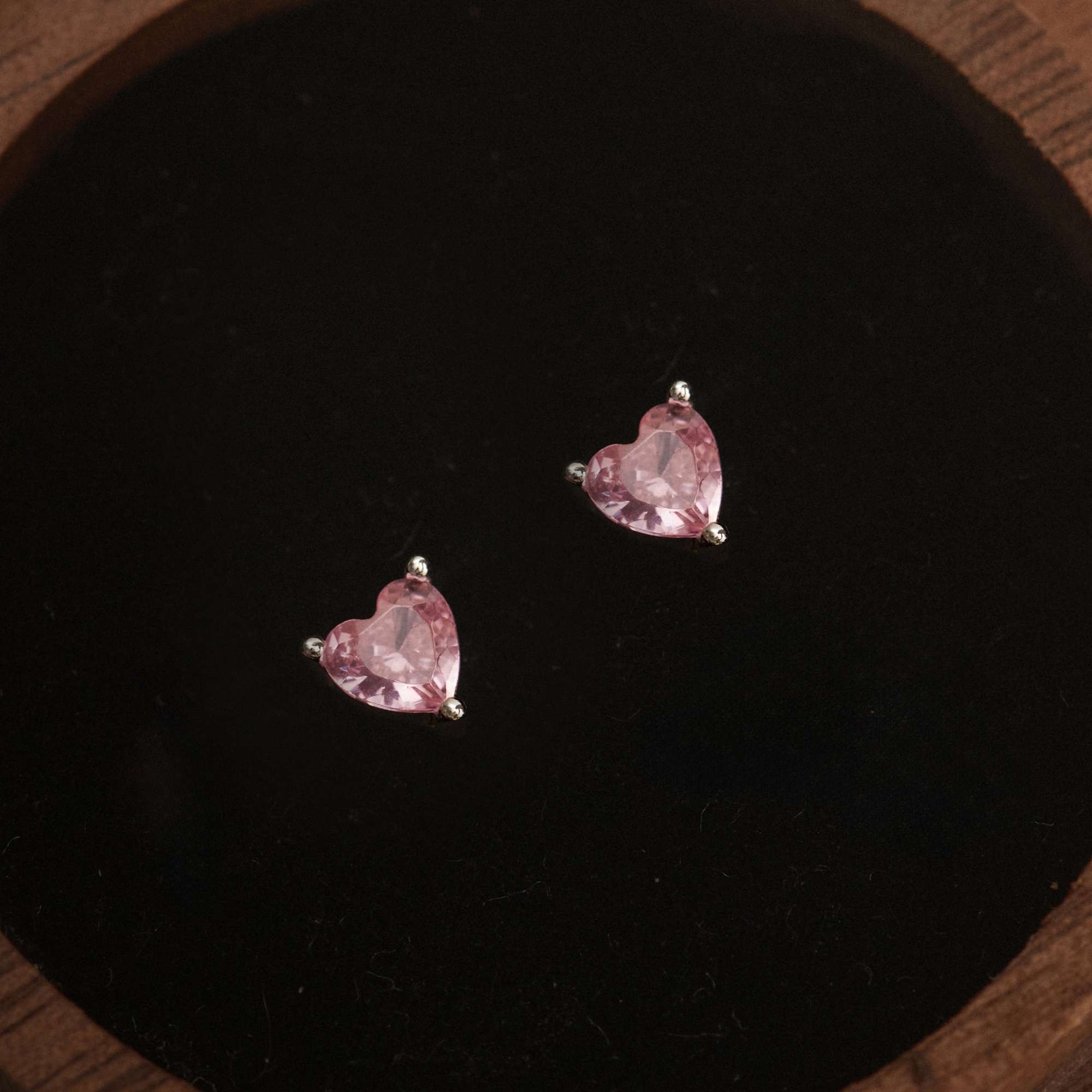 (1 Cái) Khuyên Tai Bạc 925 Flat Back Trái Tim Đá Hồng - VCE530-L